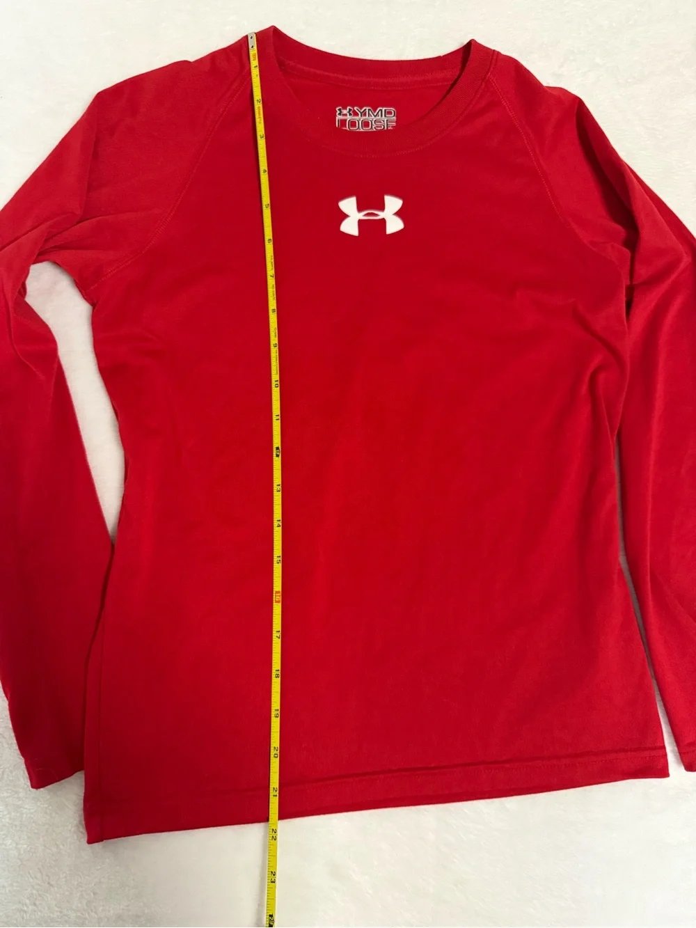 Under Armour HeatGear Red Long-Sleeve Performance Shirt with White Logo Youth M